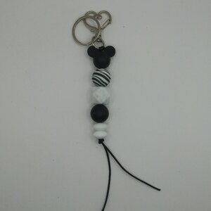 Mouse Head Black White 6" Silicone Bead Keychain